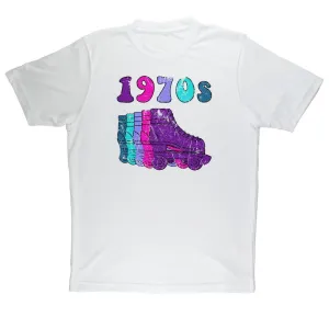 1970s Roller Skates Disco Derby Vintage Purple & Hot Pink Sublimation Performance Adult T-Shirt