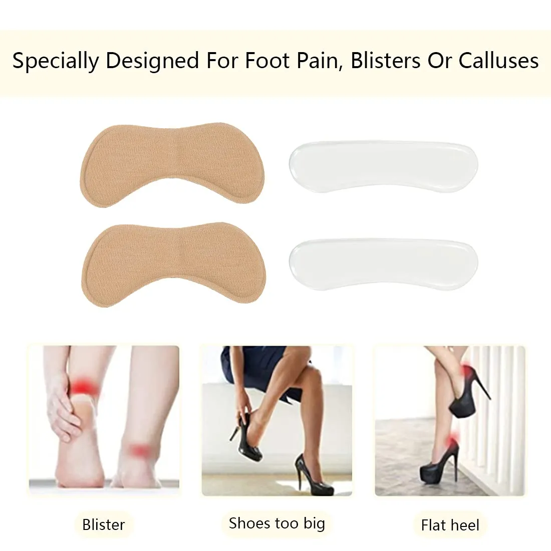 4 Pairs Heel Cushion Inserts Heel Cushions for Shoes,Self-Adhesive Heel Grips Foot Care Protector for Women,Men