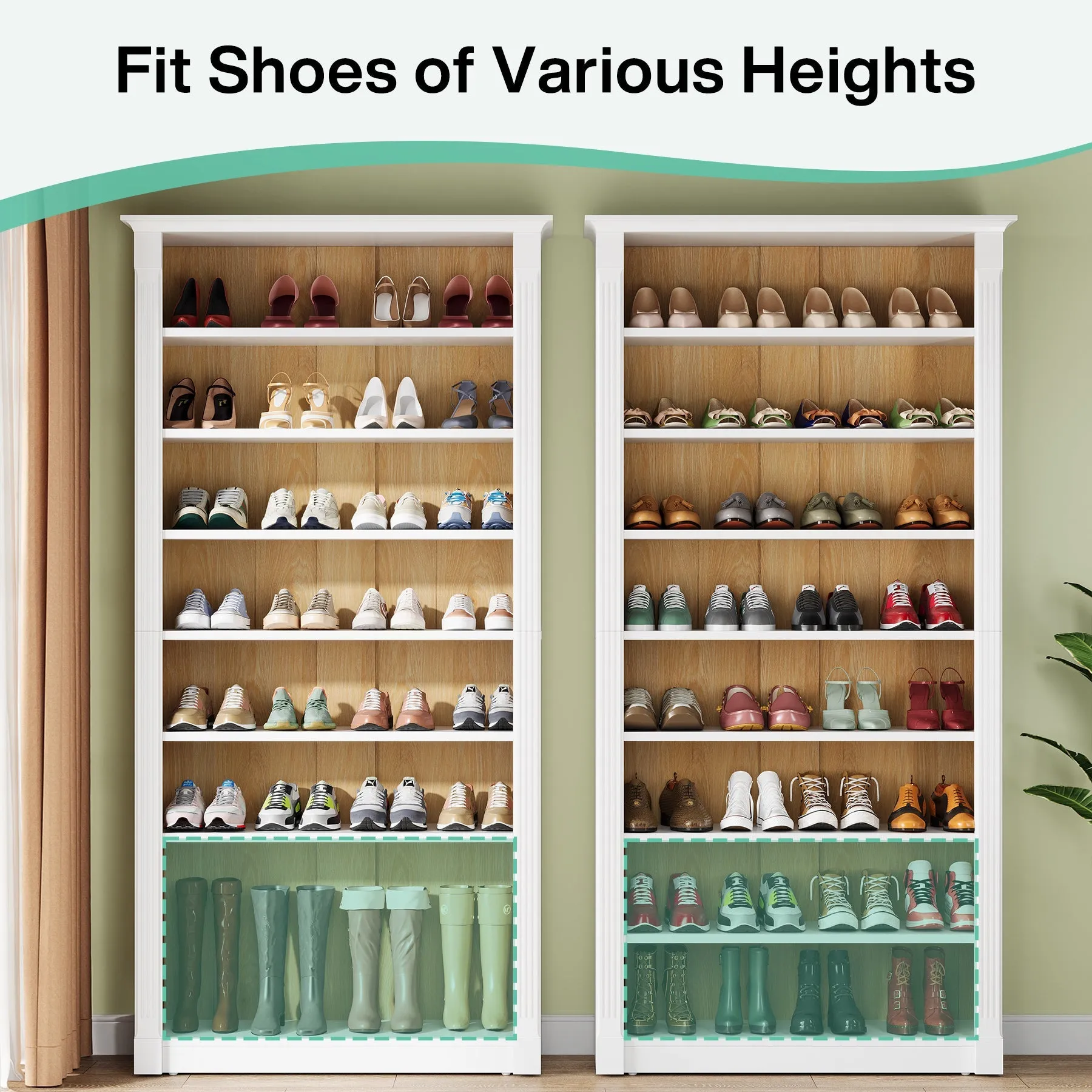 8-Tier Shoe Rack, Wooden Freestanding Shoe Storage Cabinet for 32-40 Pairs