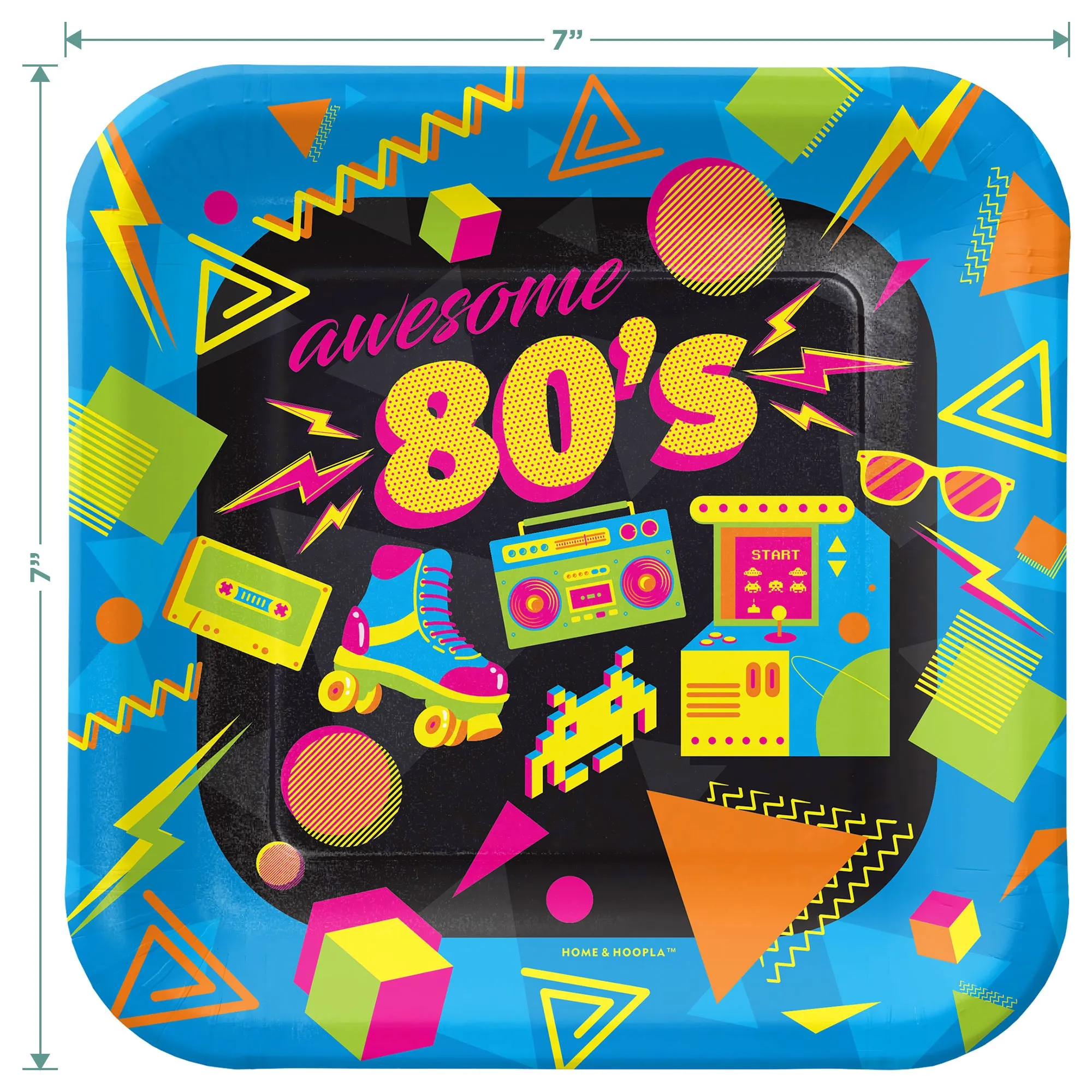 80s Party Supplies - Mix of Totally Awesome Throwback 80s Paper Plates and Party Napkins in Dinner and Dessert Sizes (32 Plates & 32 Napkins Included)