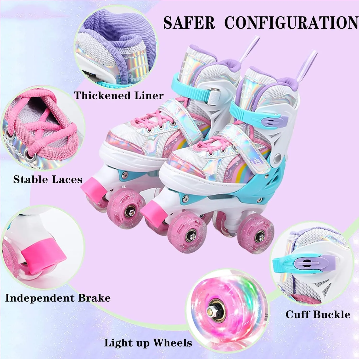 Adjustable Kids Roller Skates XS Size 27-30 Pink