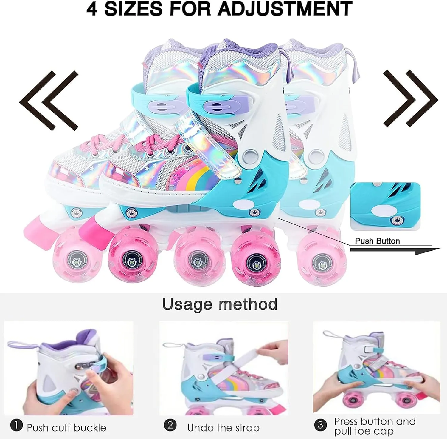 Adjustable Kids Roller Skates XS Size 27-30 Pink