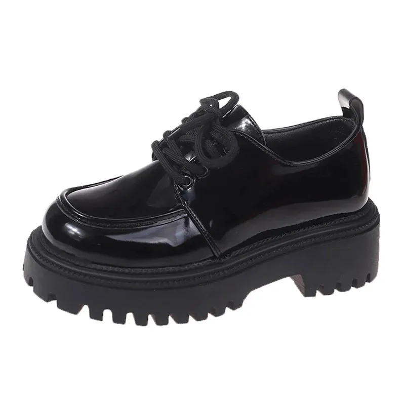 Aiertu Chunky Platform Oxfords Shoes for Women 2023 Autumn Non Slip Lace Up Flats Woman Thick Bottom Patent Leather Gothic Shoes