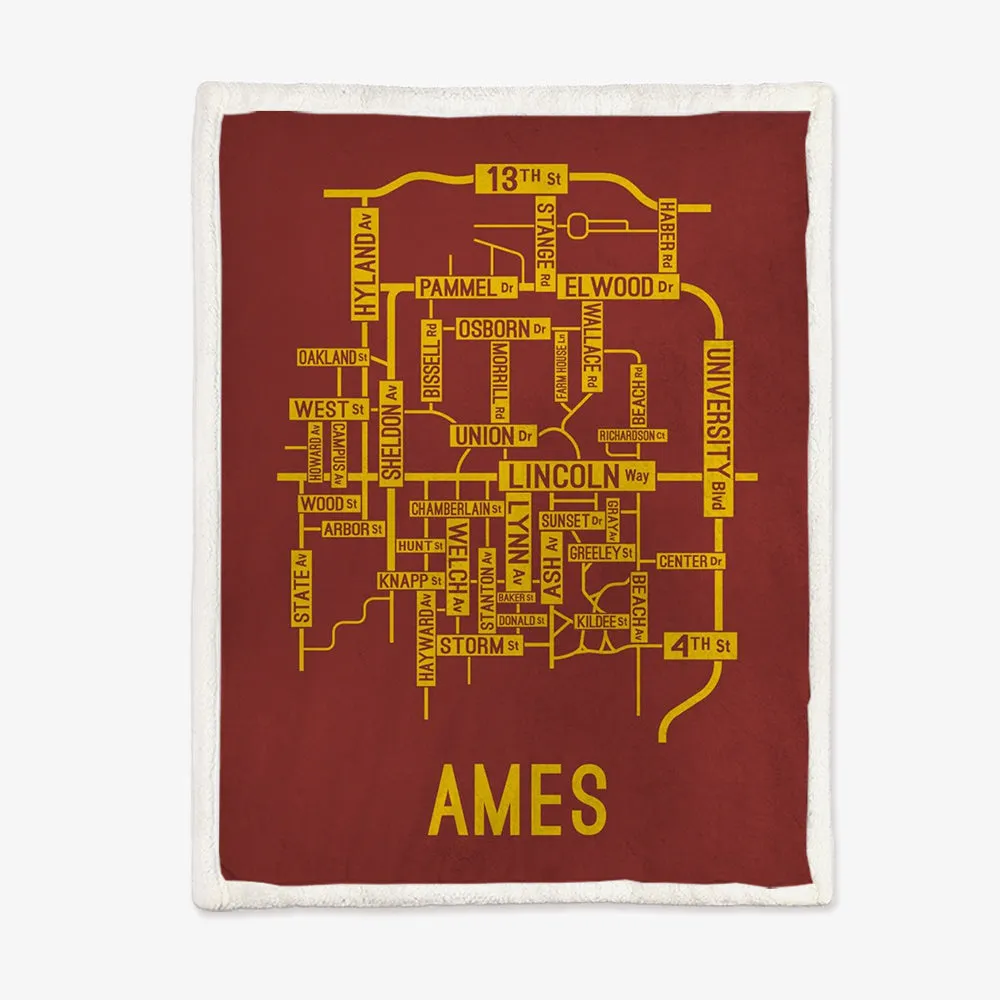 Ames, Iowa Street Map Blanket Freshmen/Graduates Memorial Gifts