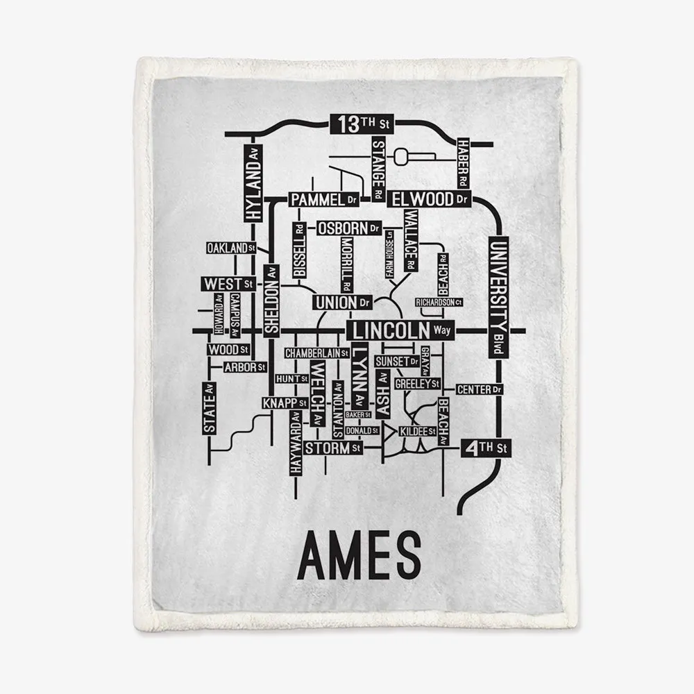 Ames, Iowa Street Map Blanket Freshmen/Graduates Memorial Gifts