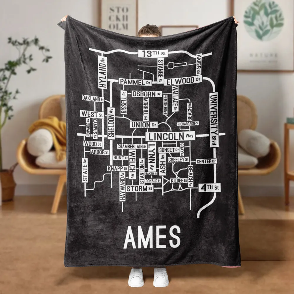 Ames, Iowa Street Map Blanket Freshmen/Graduates Memorial Gifts