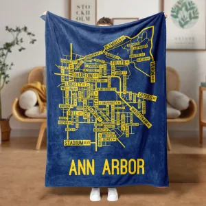 Ann Arbor, Michigan Street Map Blanket Freshmen/Graduates Memorial Gifts