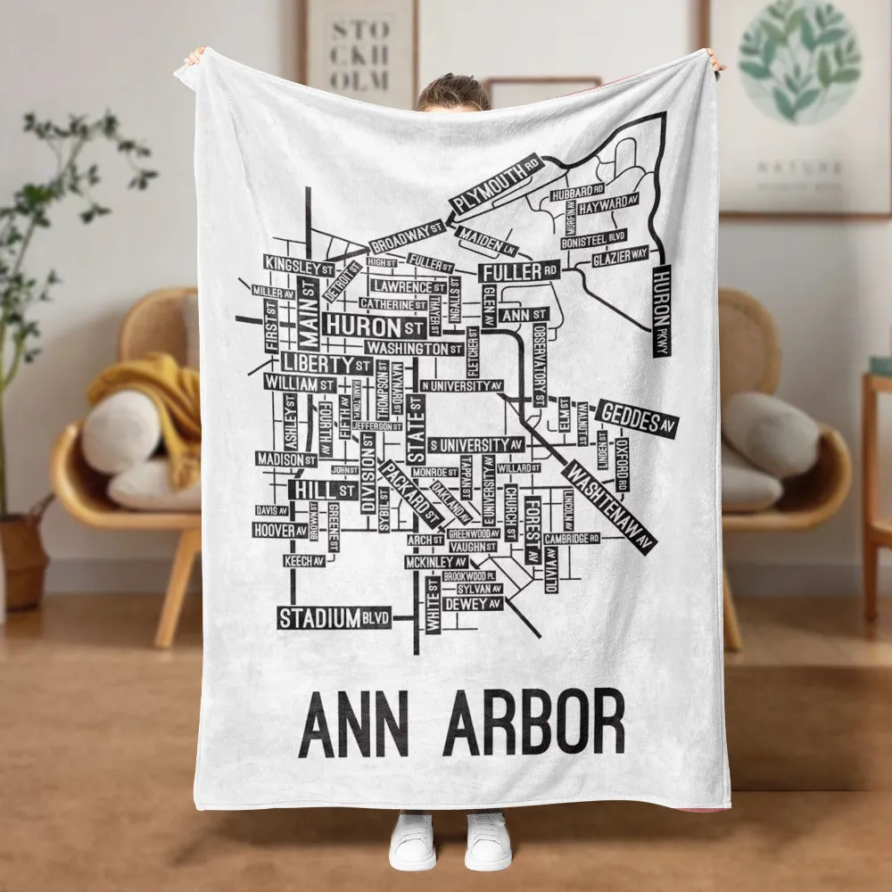 Ann Arbor, Michigan Street Map Blanket Freshmen/Graduates Memorial Gifts