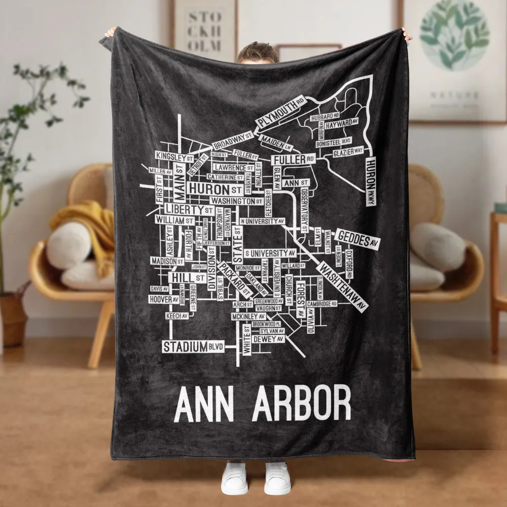 Ann Arbor, Michigan Street Map Blanket Freshmen/Graduates Memorial Gifts