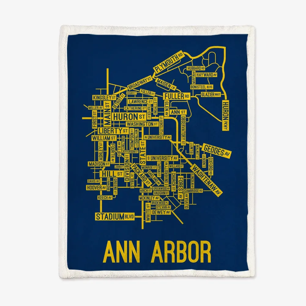 Ann Arbor, Michigan Street Map Blanket Freshmen/Graduates Memorial Gifts