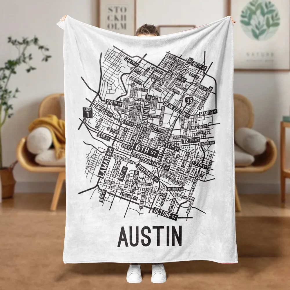 Austin, Texas Street Map Blanket Freshmen/Graduates Memorial Gifts