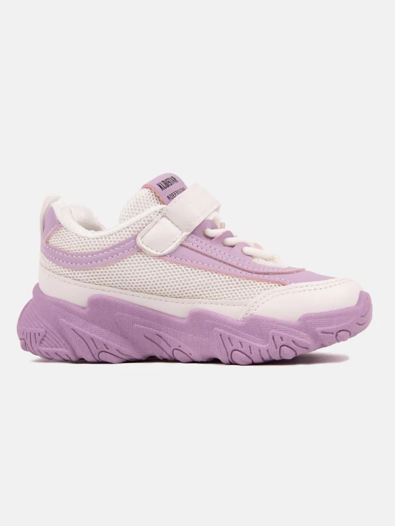 Baby Girl Lace-up Thick Sole Non-Slip Decorated Sport Trainers with Velcro Strap - Lilac and White