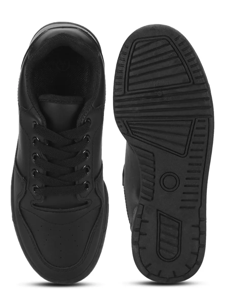 Black PU Lace-Up Sneakers