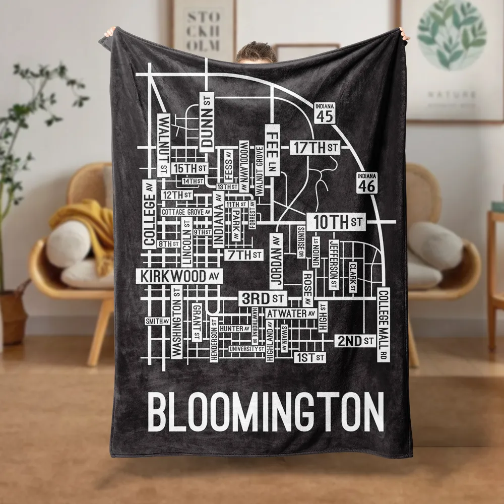 Bloomington, Indiana Street Map Blanket Freshmen/Graduates Memorial Gifts