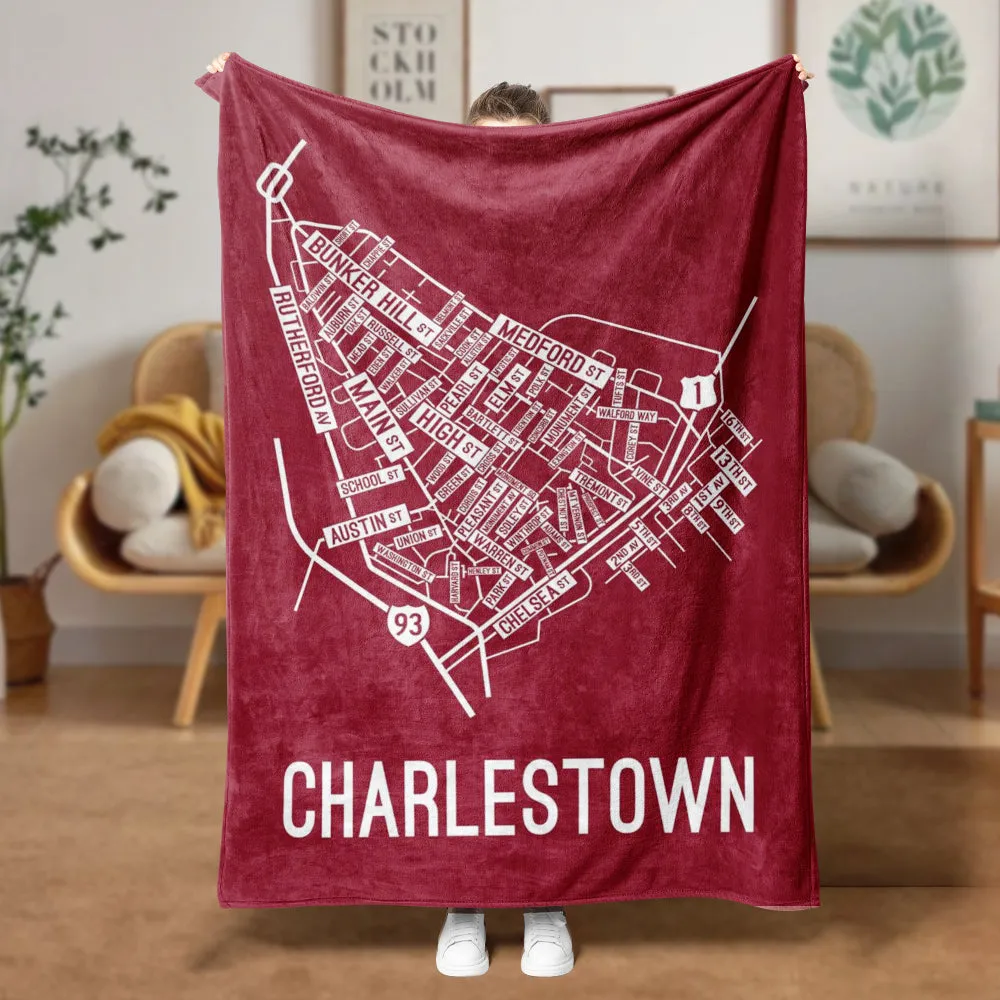 Charlestown, Boston Massachusetts Street Map Blanket Freshmen/Graduates Memorial Gifts