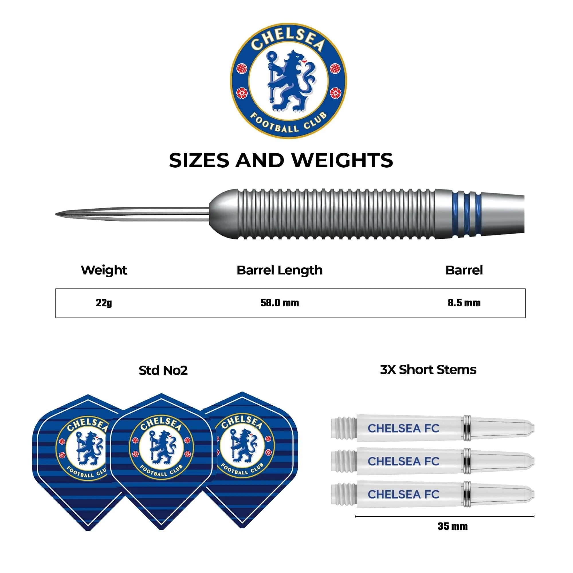 Chelsea Football Darts - Steel Tip Brass - Official Licensed - Chelsea FC - 22g