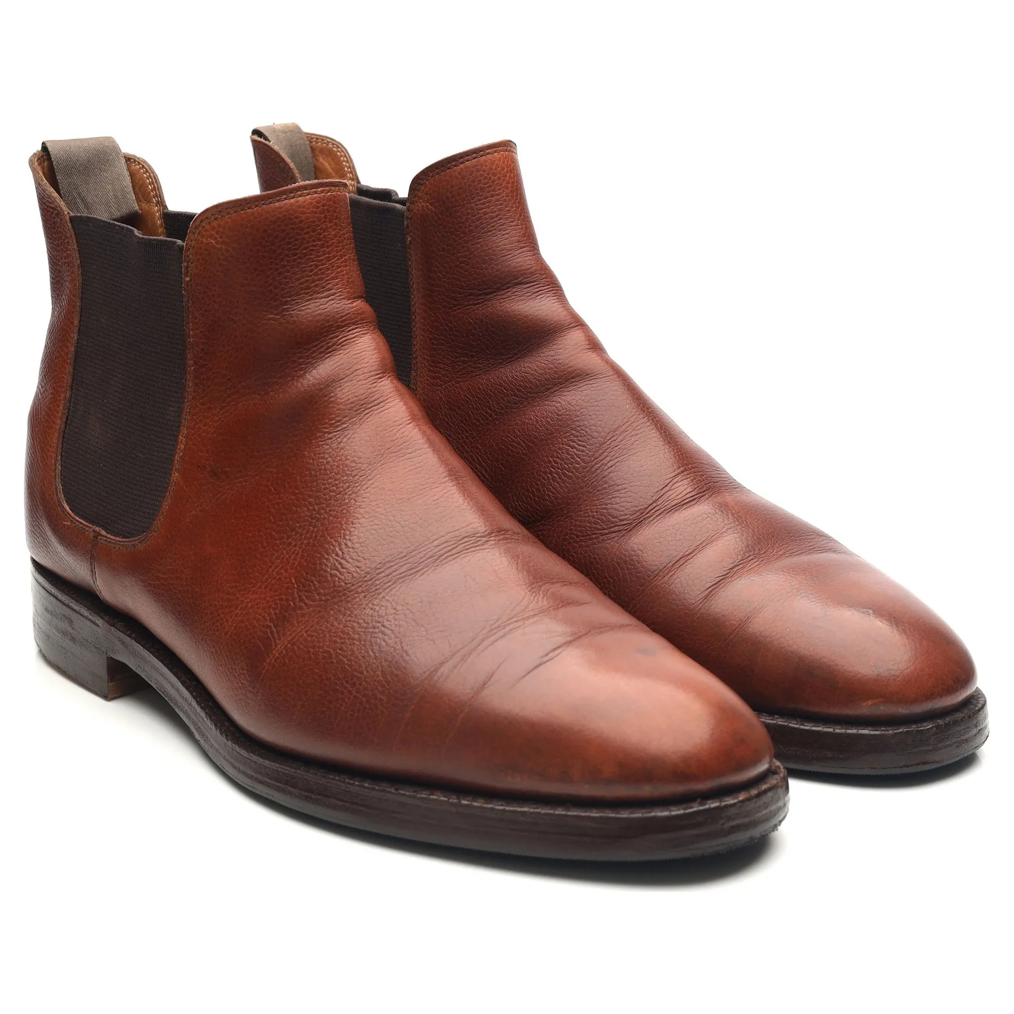 'Chelsea' Tan Brown Leather Chelsea Boots UK 10 E