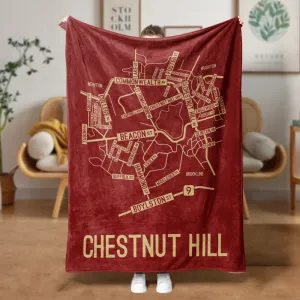 Chestnut Hill, Massachusetts Street Map Blanket Freshmen/Graduates Memorial Gifts