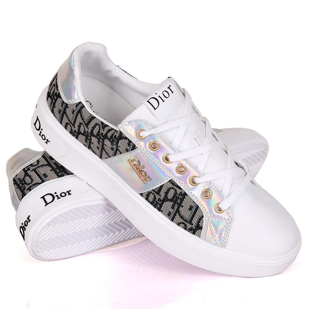 Christ Dio Gold Logo Crested Designed White Sole Lace Up Sneakers- Black