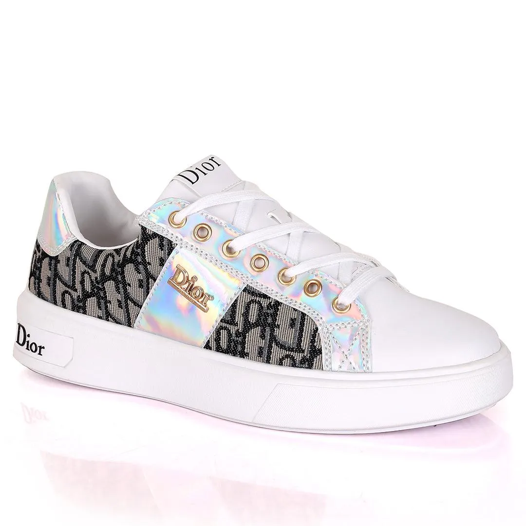 Christ Dio Gold Logo Crested Designed White Sole Lace Up Sneakers- Black