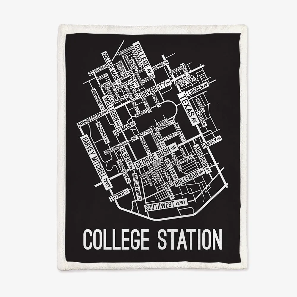 College Station, Texas Street Map Blanket Freshmen/Graduates Memorial Gifts