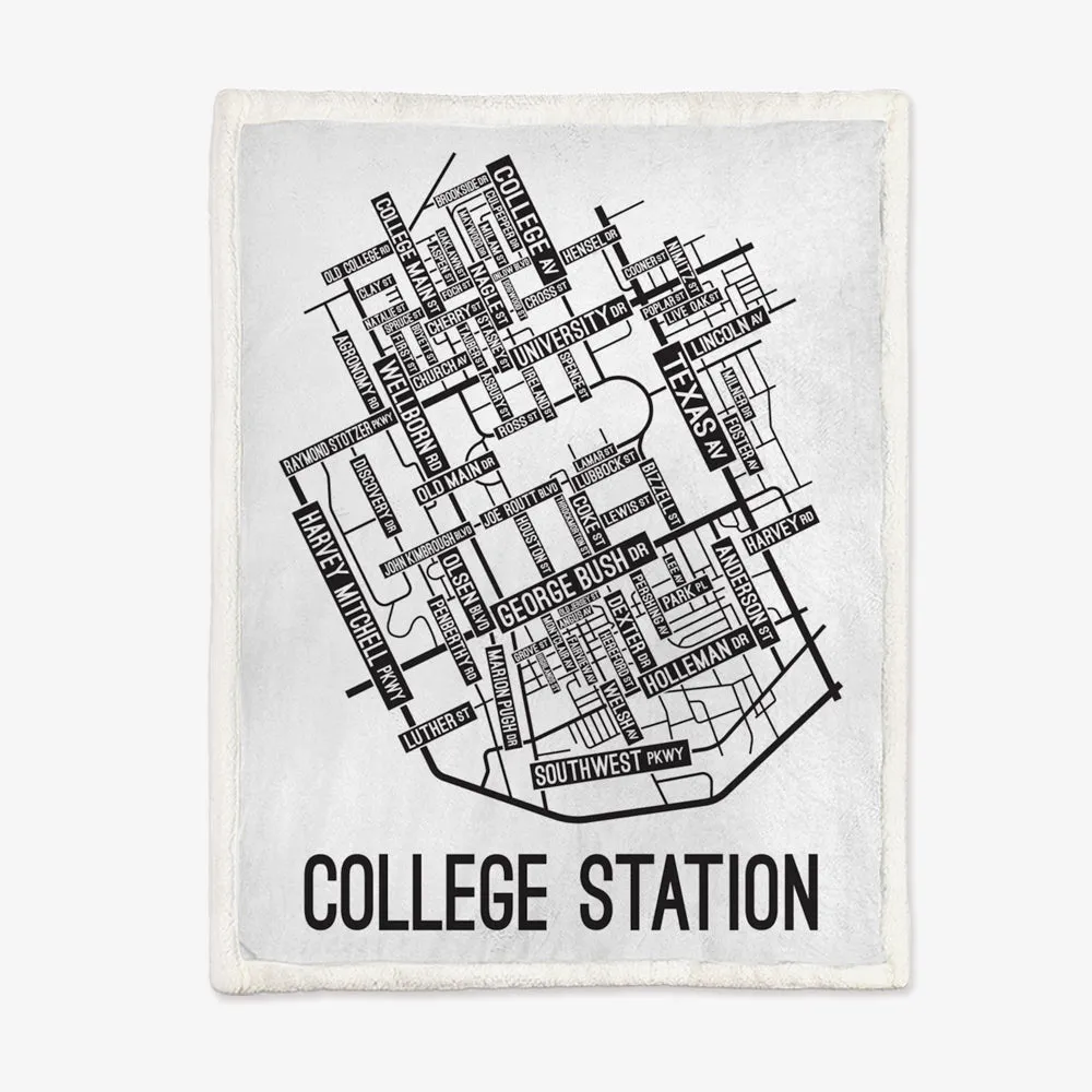 College Station, Texas Street Map Blanket Freshmen/Graduates Memorial Gifts