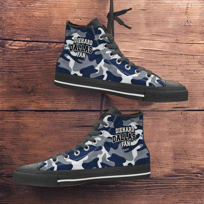 Diehard Dallas Fan Camo Print Canvas High Top Shoes