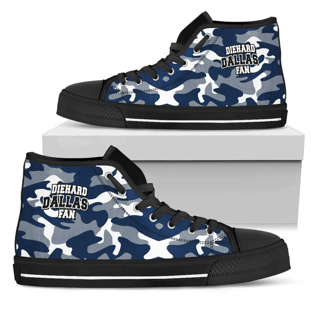 Diehard Dallas Fan Camo Print Canvas High Top Shoes