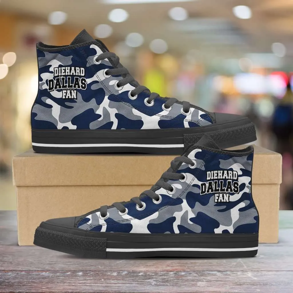 Diehard Dallas Fan Camo Print Canvas High Top Shoes