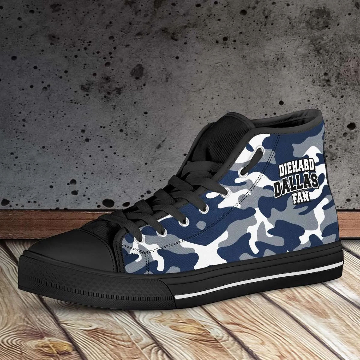 Diehard Dallas Fan Camo Print Canvas High Top Shoes