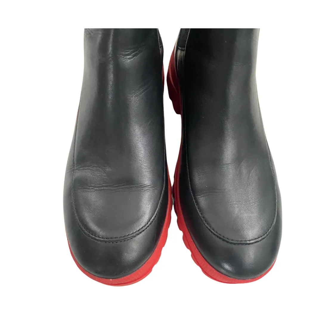 DKNY Chelsea Lug Ankle Boots Calf Leather Black Red SIZE 41