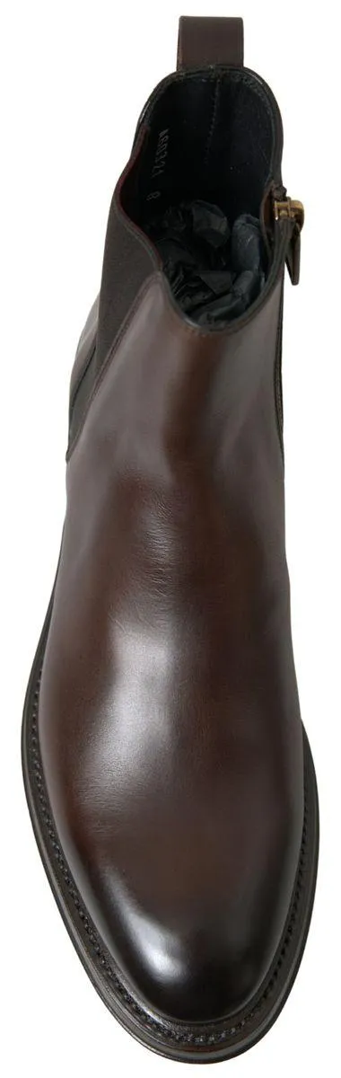 Dolce & Gabbana Brown Leather Chelsea Mens Boots Shoes