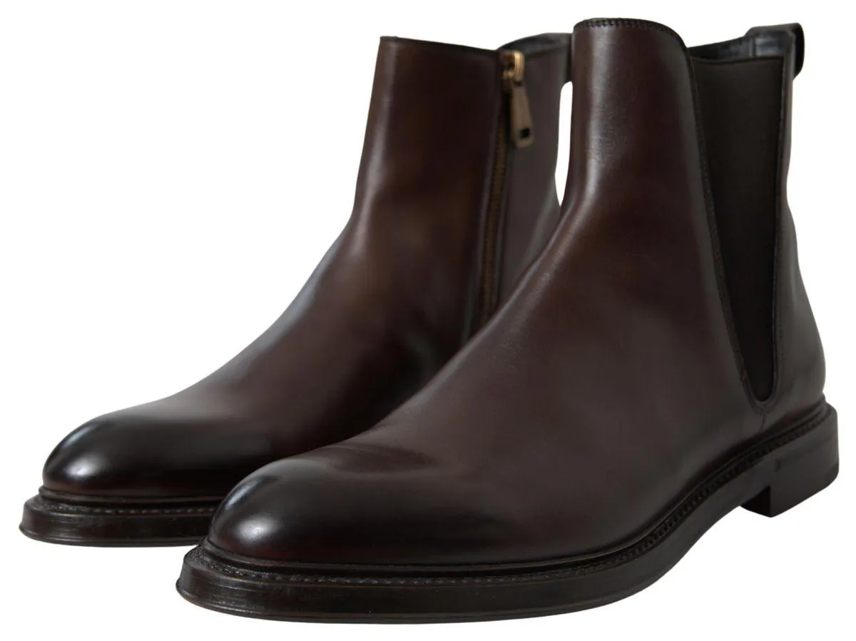 Dolce & Gabbana Brown Leather Chelsea Mens Boots Shoes