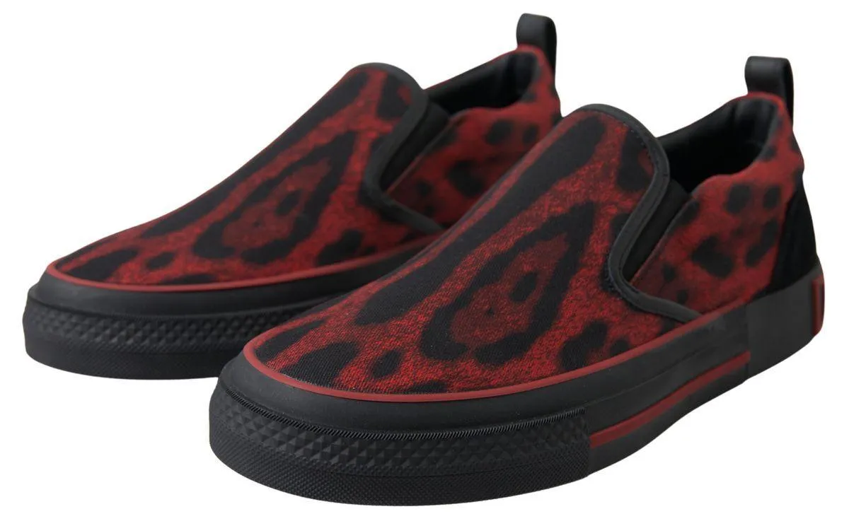 Dolce & Gabbana Red Black Leopard Loafers Sneakers Shoes