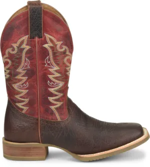 'Double H' Men's 12" Clifton Western Square Toe Roper - Buckskin / Red