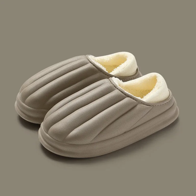 Fashion Shell Shape Design Cotton Shoes Women Waterproof Thick-soled Non-slip Plush Slippers Winter Indoor Outdoor House Shoes