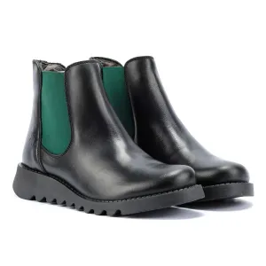 Fly London Salv Leather Women's Black/Teal Boots