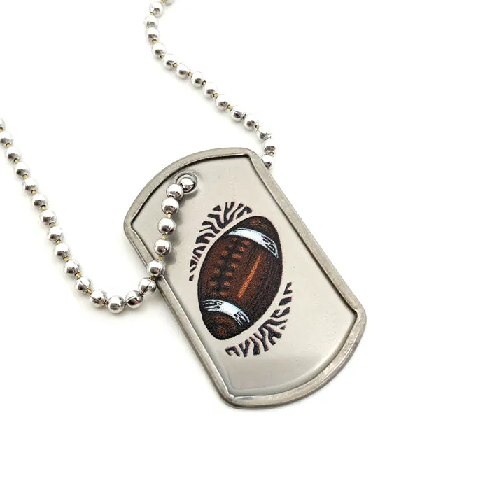 Football Mini Dog Tag Philippians 4:13 Necklace On 30 Inch Ball Chain