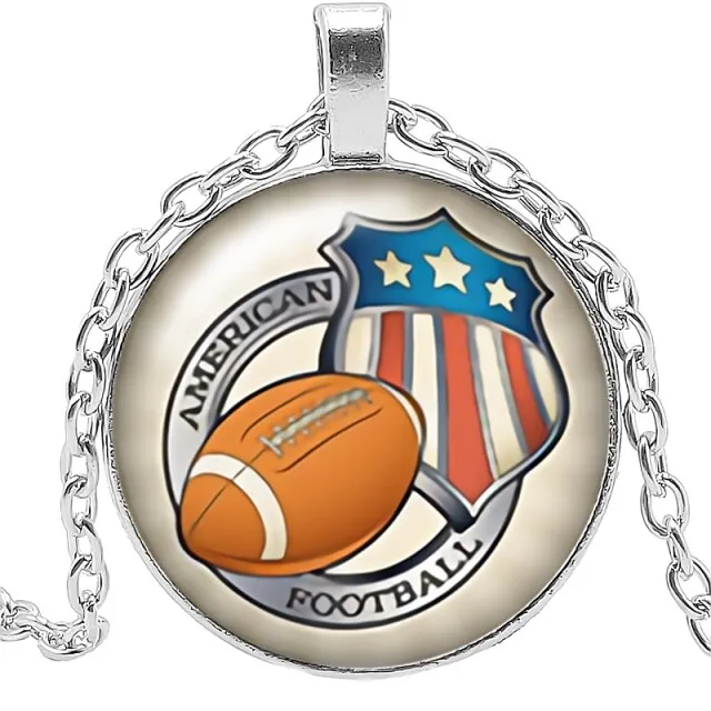 Football Spirit Necklace Gift Glass Convex Round Pendant Necklace Jewelry