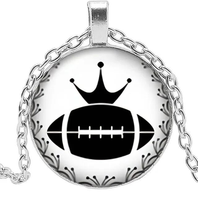 Football Spirit Necklace Gift Glass Convex Round Pendant Necklace Jewelry