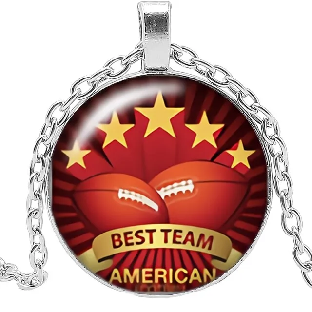 Football Spirit Necklace Gift Glass Convex Round Pendant Necklace Jewelry