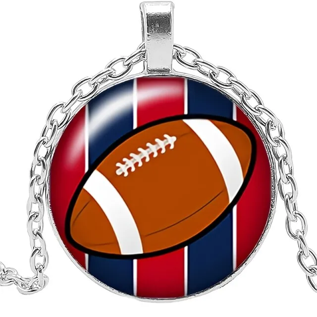 Football Spirit Necklace Gift Glass Convex Round Pendant Necklace Jewelry