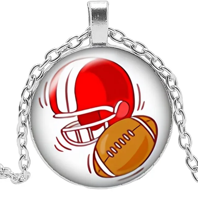 Football Spirit Necklace Gift Glass Convex Round Pendant Necklace Jewelry