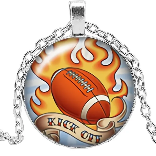 Football Spirit Necklace Gift Glass Convex Round Pendant Necklace Jewelry