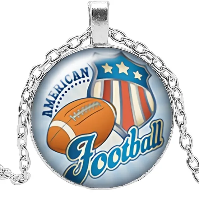 Football Spirit Necklace Gift Glass Convex Round Pendant Necklace Jewelry