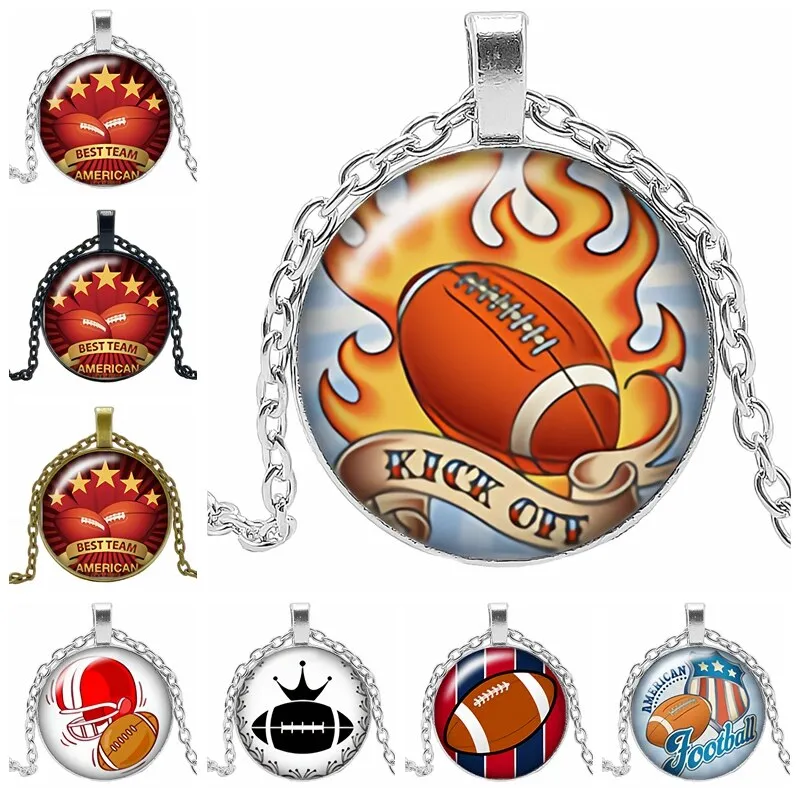 Football Spirit Necklace Gift Glass Convex Round Pendant Necklace Jewelry