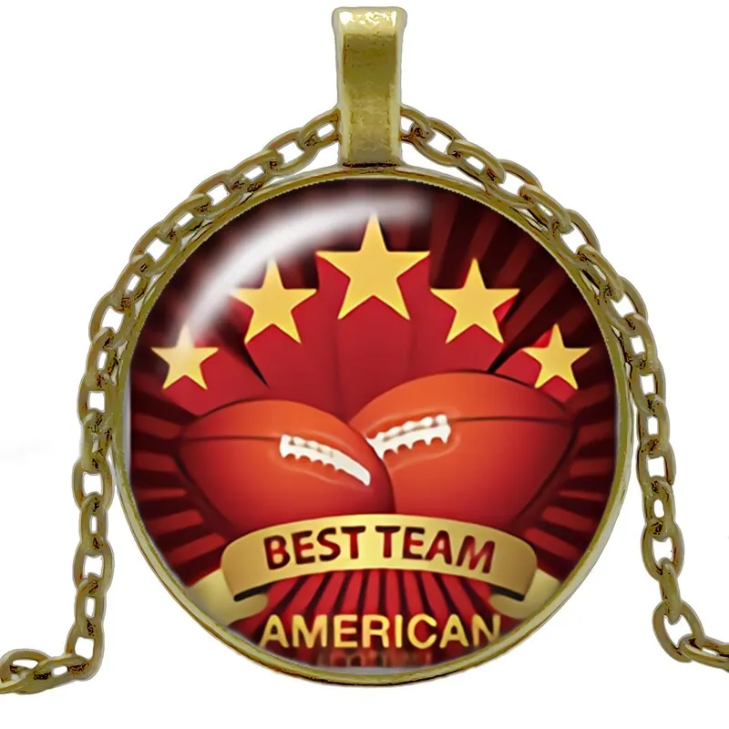 Football Spirit Necklace Gift Glass Convex Round Pendant Necklace Jewelry