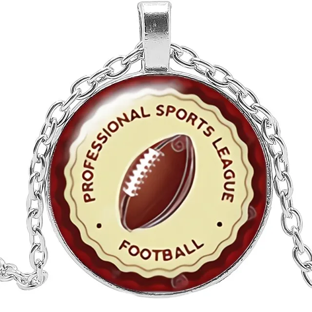 Football Spirit Necklace Gift Glass Convex Round Pendant Necklace Jewelry