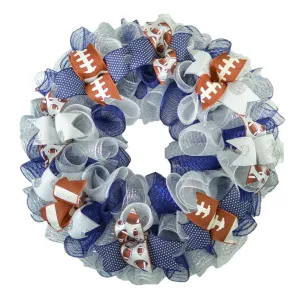 Football Wreath for Front Door, Navy Silver White