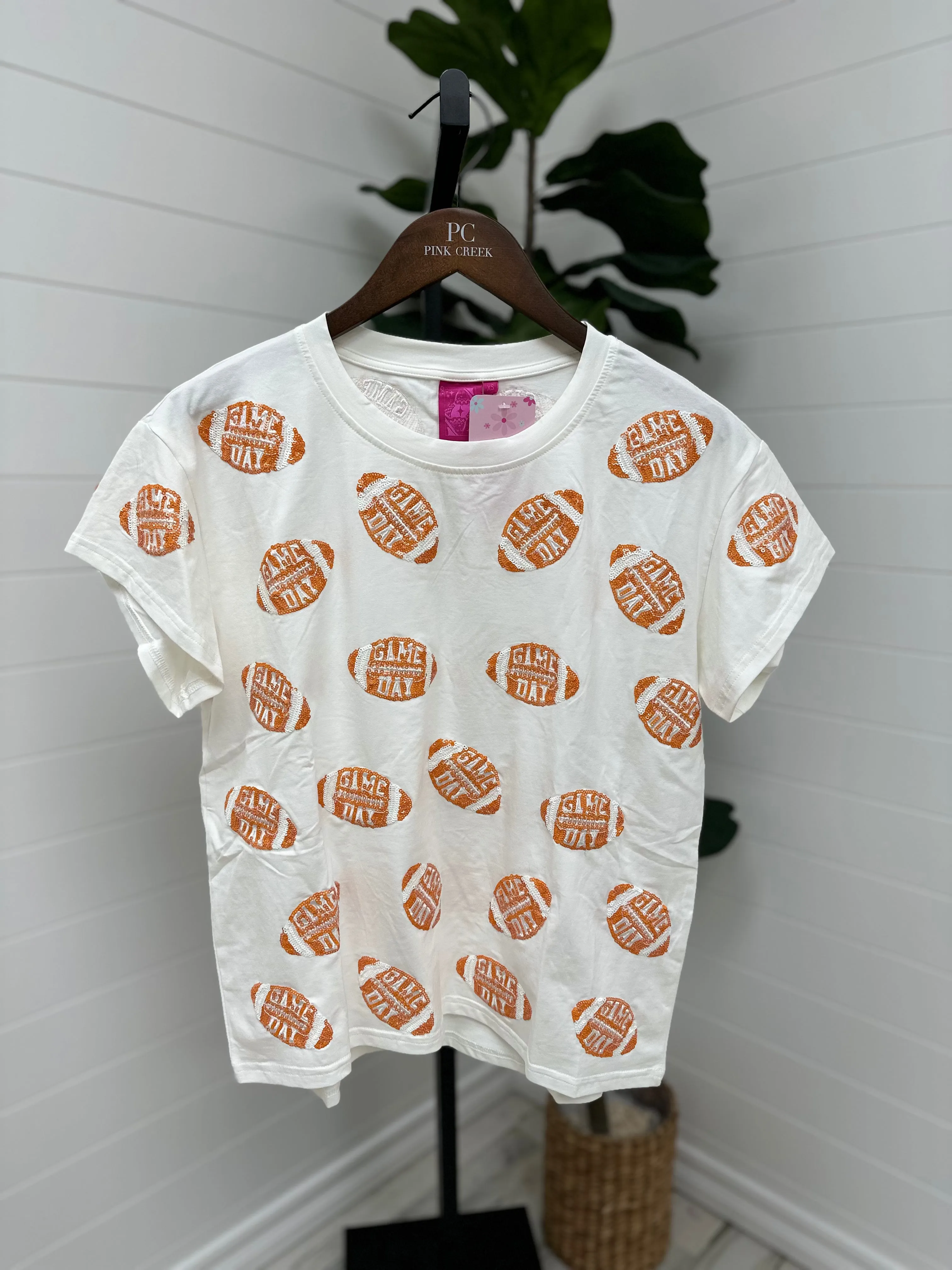 Game Day Football Tee - White & Orange [Queen of Sparkles]